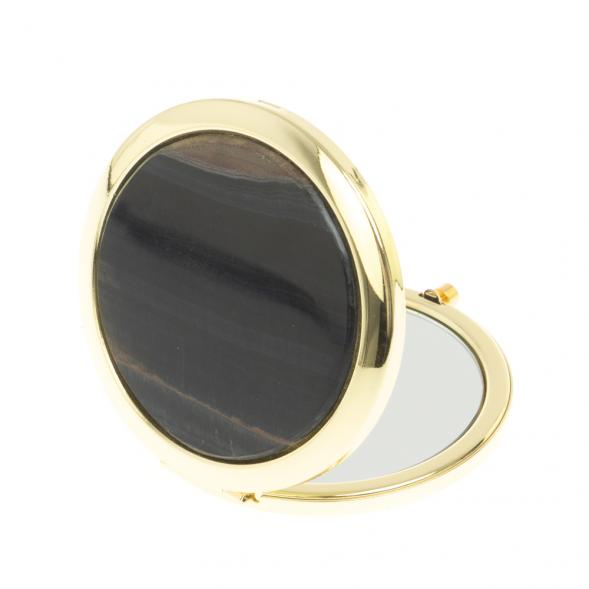 Карманное зеркальце из камня соколиный глаз цвет золото 126992