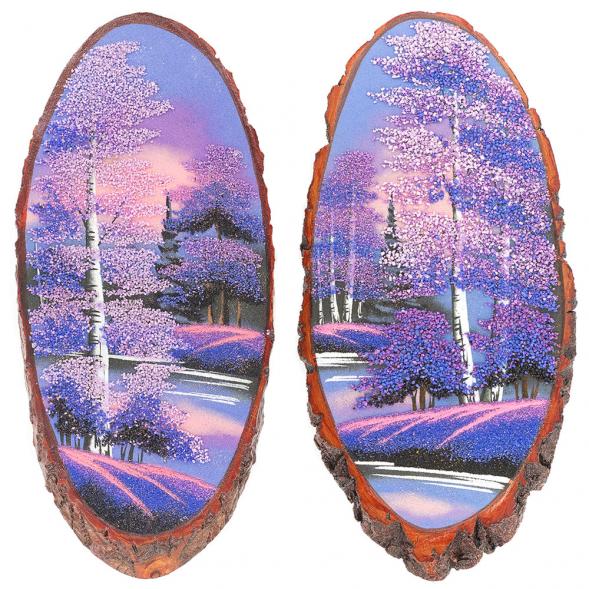 Панно на срезе дерева &amp;quot;Рассвет&amp;quot; вертикальное 40-45 см каменная крошка 119948