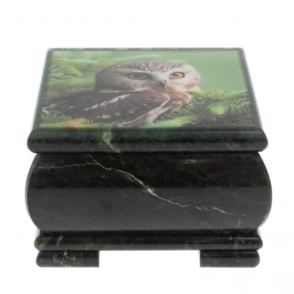 Шкатулка &amp;quot;Сова&amp;quot; из змеевика 13х13х8 см 129388