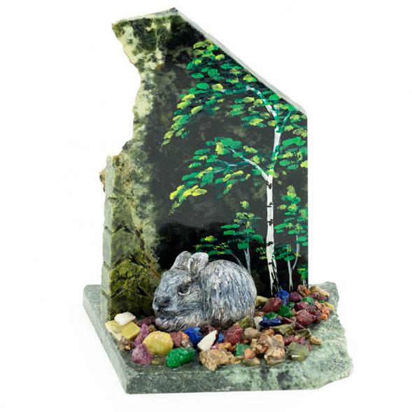 Сувенир &amp;quot;Заяц в лесу&amp;quot; камень змеевик 116045