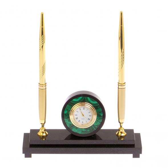 Часы настольные с двумя ручками камень малахит 125480