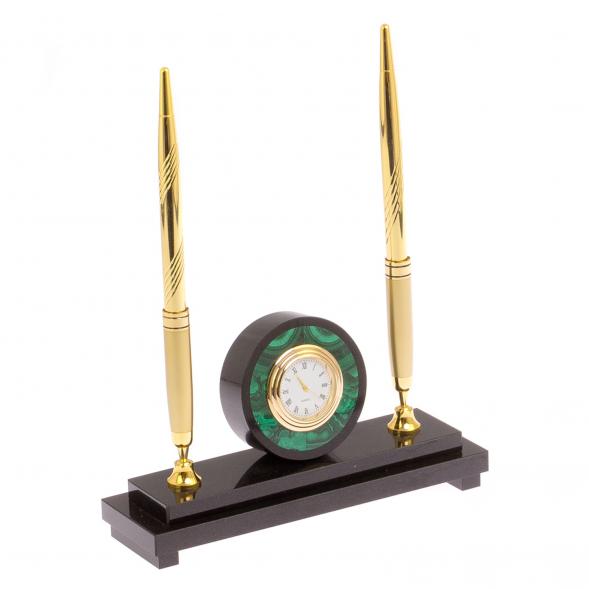 Часы настольные с двумя ручками камень малахит 125480