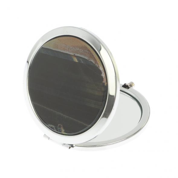 Карманное зеркальце из камня соколиный глаз цвет серебро 126993