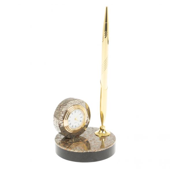 Подставка под ручку с часами &amp;quot;Сияние&amp;quot; из пирита 8,5х8,5х21 см 127226