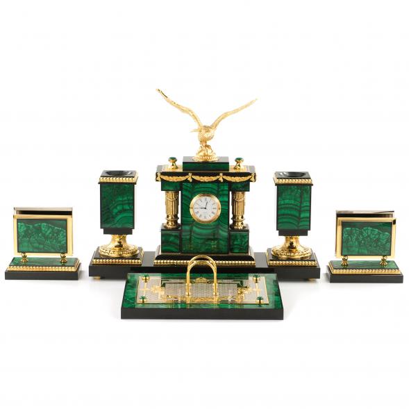 Настольный набор &amp;quot;Орел&amp;quot; из малахита 120467