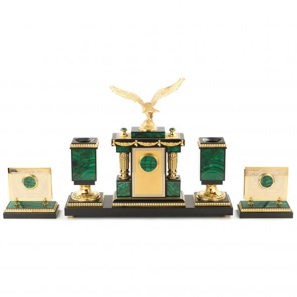 Настольный набор &amp;quot;Орел&amp;quot; из малахита 120467