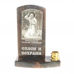 Икона с подсвечником "Св. Серафим Саровский" камень обсидиан