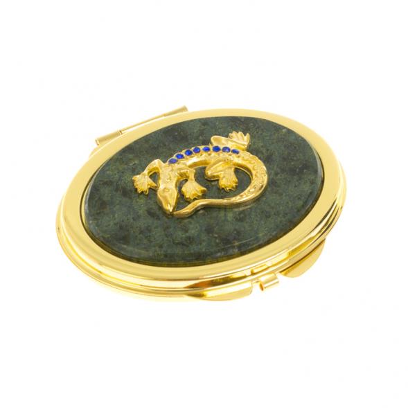 Зеркальце овальное из змеевика с круглой ящерицей цвет золото 124192