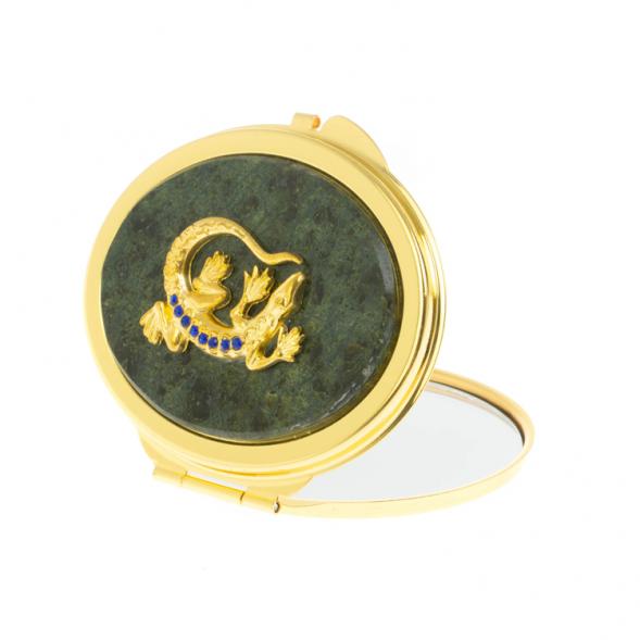 Зеркальце овальное из змеевика с круглой ящерицей цвет золото 124192