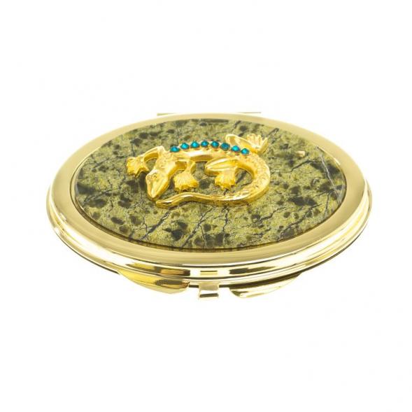 Зеркальце овальное из змеевика с круглой ящерицей цвет золото 124192