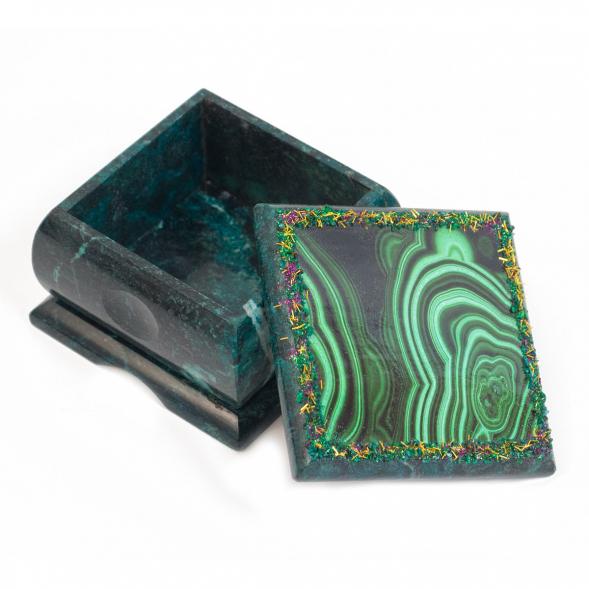 Шкатулка с иллюстрацией под малахит 10х10х7 см 117518