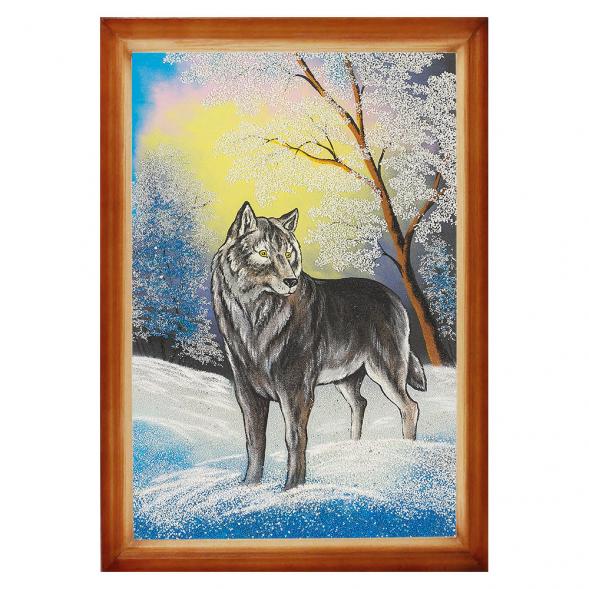 Картина &amp;quot;Волк&amp;quot; багет дерево 46х66 см, каменная крошка 112290