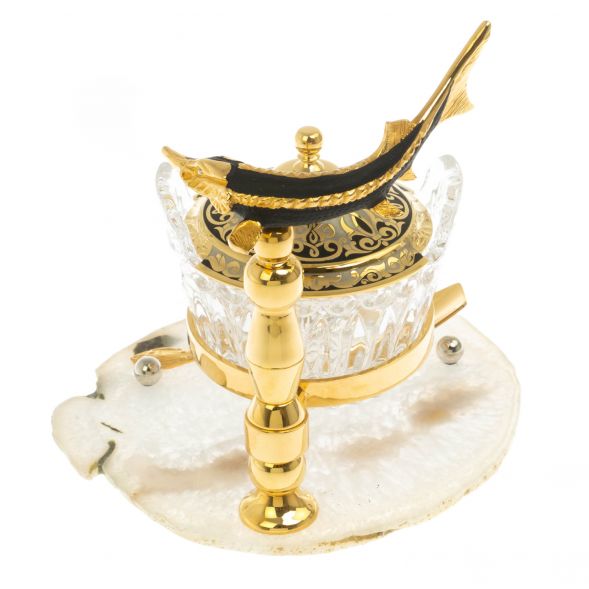 Икорница &amp;quot;Стерлядка&amp;quot; на ножке камень агат Златоуст 129006