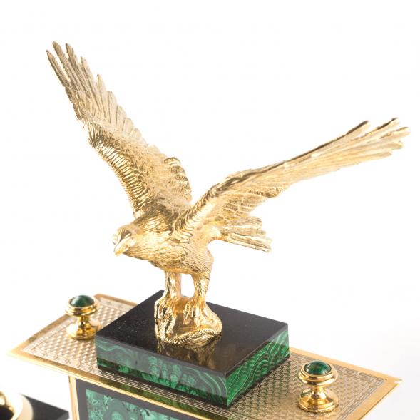 Письменный набор &amp;quot;Сенатор&amp;quot; с лампой камень малахит Златоуст 121154