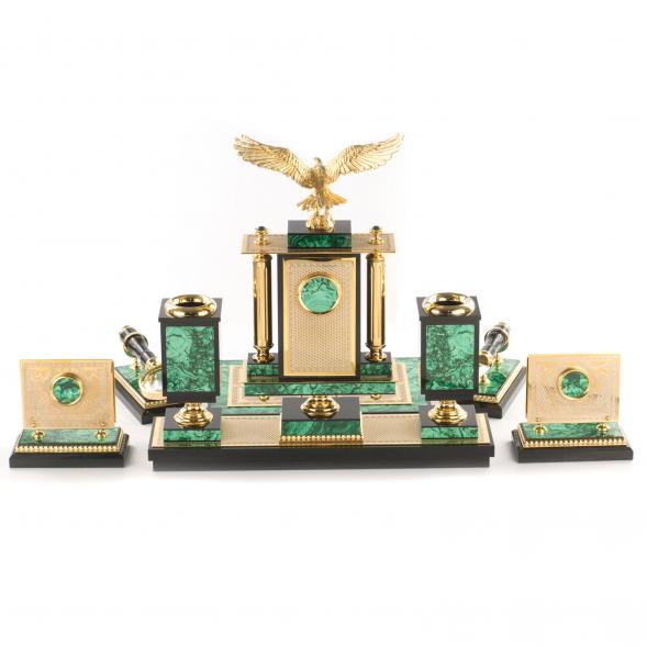 Письменный набор &amp;quot;Сенатор&amp;quot; с лампой камень малахит Златоуст 121154