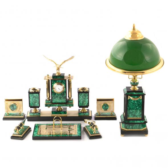 Письменный набор &amp;quot;Сенатор&amp;quot; с лампой камень малахит Златоуст 121154