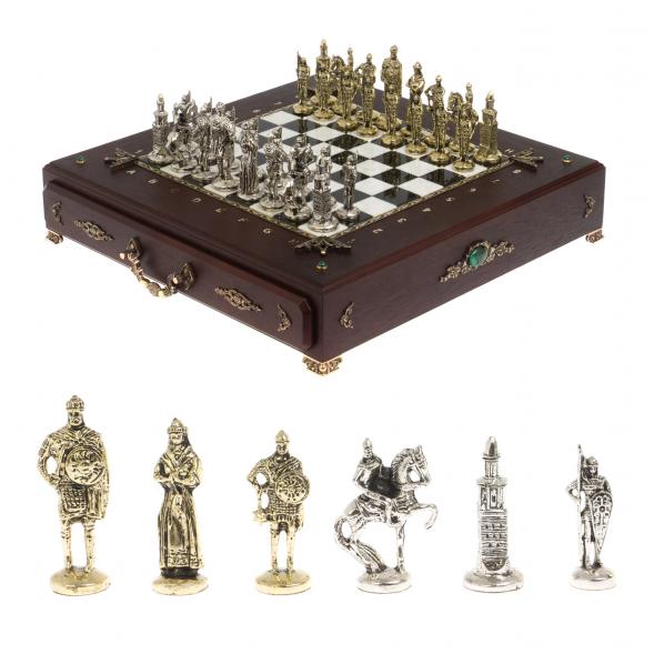 Шахматы деревянные с камнем &amp;quot;Русь&amp;quot; фигуры металлические 121346