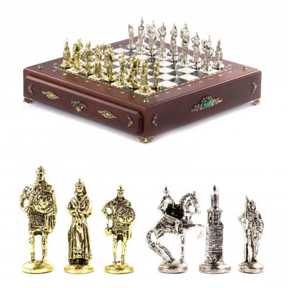 Шахматы деревянные с камнем &amp;quot;Русь&amp;quot; фигуры металлические 121346