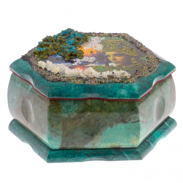 Каменная шкатулка &amp;quot;Хозяйка медной горы зима&amp;quot; 14х12,5х7 см 126018