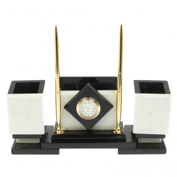Настольный набор &amp;quot;Офисный&amp;quot; из мрамора с часами 129431