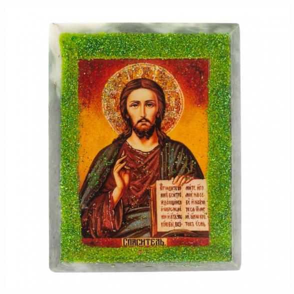 Икона настольная &amp;quot;Спаситель&amp;quot; камень змеевик 9х7,2х3 см 121444