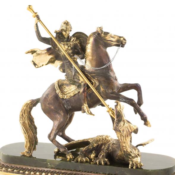 Каминные часы из нефрита и бронзы &amp;quot;Георгий Победоносец&amp;quot; 113524