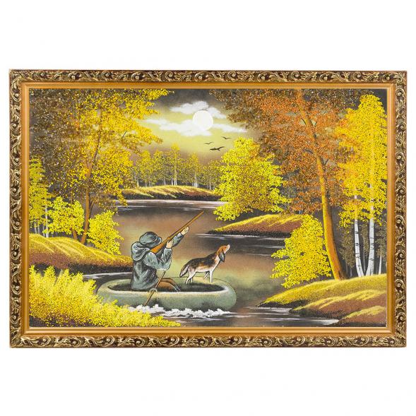 Картина &amp;quot;Охотник в лодке осенью&amp;quot; багет 46х66 см, каменная крошка 117618