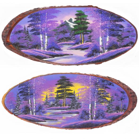 Панно на срезе дерева &amp;quot;Рассвет&amp;quot; горизонтальное 65-70 см каменная крошка 121420