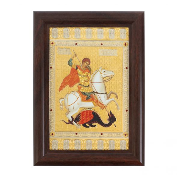 Икона гравюра &amp;quot;Св. Георгий Победоносец&amp;quot; багет 12,5х17,5х1 см Златоуст 128015