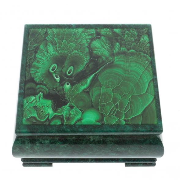Шкатулка с иллюстрацией под малахит камень змеевик 18х18х8 см 128339