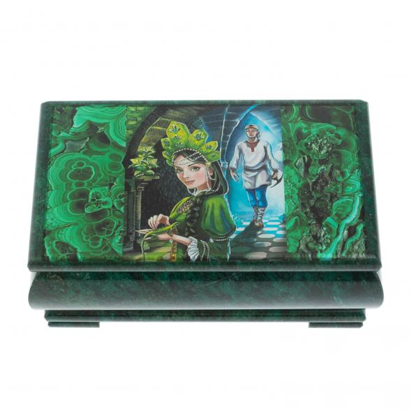 Шкатулка &amp;quot;Хозяйка медной горы и Данила&amp;quot; из змеевика 18х10х8,5 см 128417