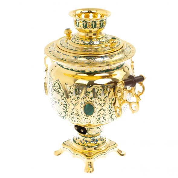 Самовар &amp;quot;Малахитовые узоры&amp;quot; с сервизом на 6 персон Златоуст 129007