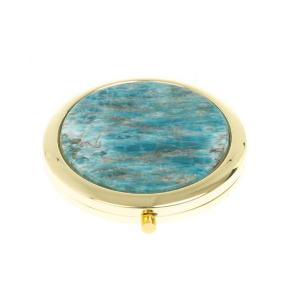 Зеркало круглое из камня голубой апатит цвет золото 122772
