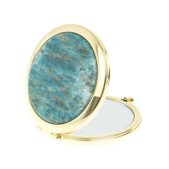 Зеркало круглое из камня голубой апатит цвет золото 122772