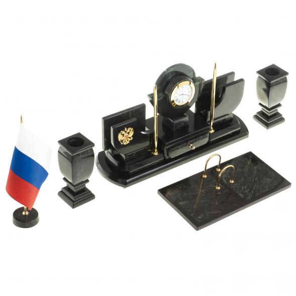 Настольный набор из змеевика &amp;quot;Престиж&amp;quot; с символикой России 124017
