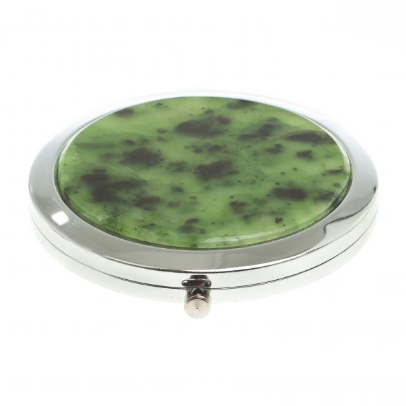 Зеркало круглое из камня нефрит цвет серебро / зеркало карманное складное с увеличением / зеркальце косметическое / подарок жене на 8 марта