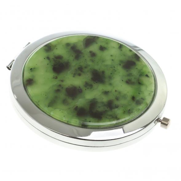 Зеркало круглое из камня нефрит цвет серебро / зеркало карманное складное с увеличением / зеркальце косметическое / подарок жене на 8 марта