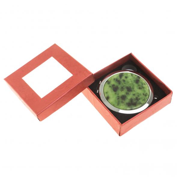 Зеркало круглое из камня нефрит цвет серебро / зеркало карманное складное с увеличением / зеркальце косметическое / подарок жене на 8 марта