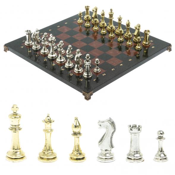 Шахматы турнирные &amp;quot;Стаунтон&amp;quot; доска 40х40 камень лемезит фигуры металл / Шахматы настольные / Набор шахмат / Шахматы сувенирные