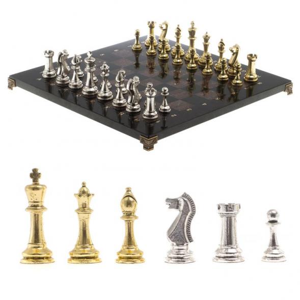 Шахматы турнирные &amp;quot;Стаунтон&amp;quot; доска 40х40 камень лемезит фигуры металл / Шахматы настольные / Набор шахмат / Шахматы сувенирные