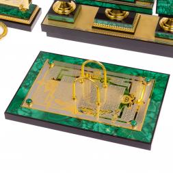 Настольный набор "Двуглавый орел" из малахита и долерита