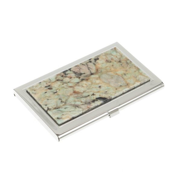 Карманная визитница из камня амазонит с дымчатым кварцем 127791