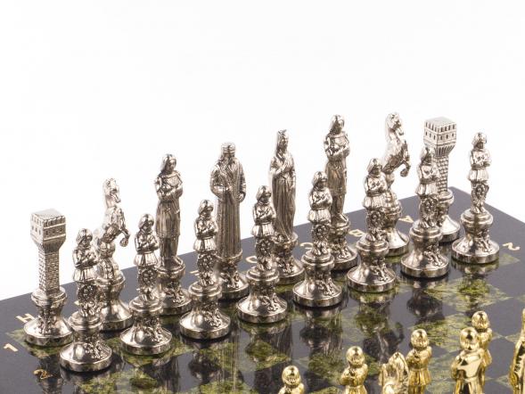 Шахматы &amp;quot;Ренессанс&amp;quot; доска 36х36 см змеевик фигуры цвет золото / серебро 119410