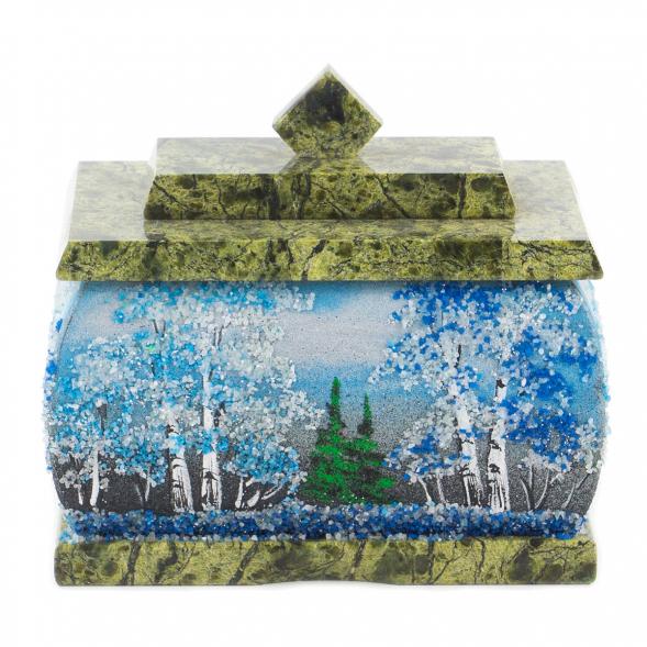 Шкатулка змеевик рисунок Зима 11х8х9,5 см 119958