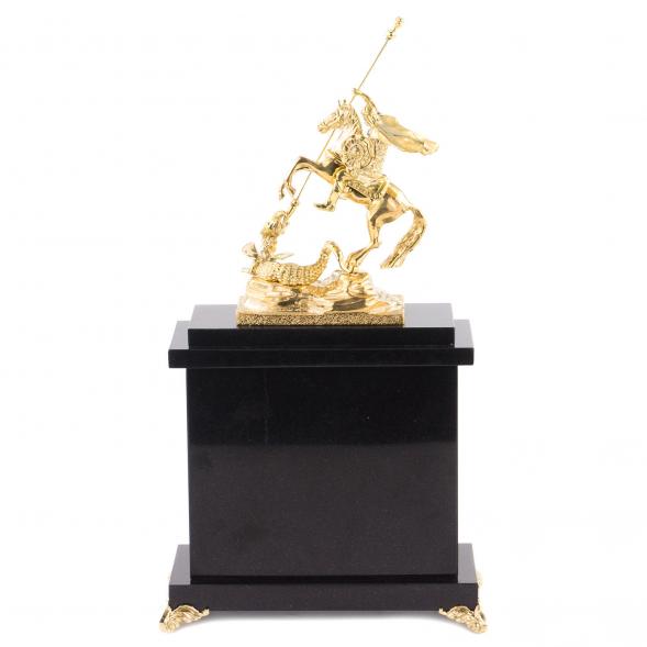 Часы из малахита с бронзой &amp;quot;Георгий Победоносец&amp;quot; 120114