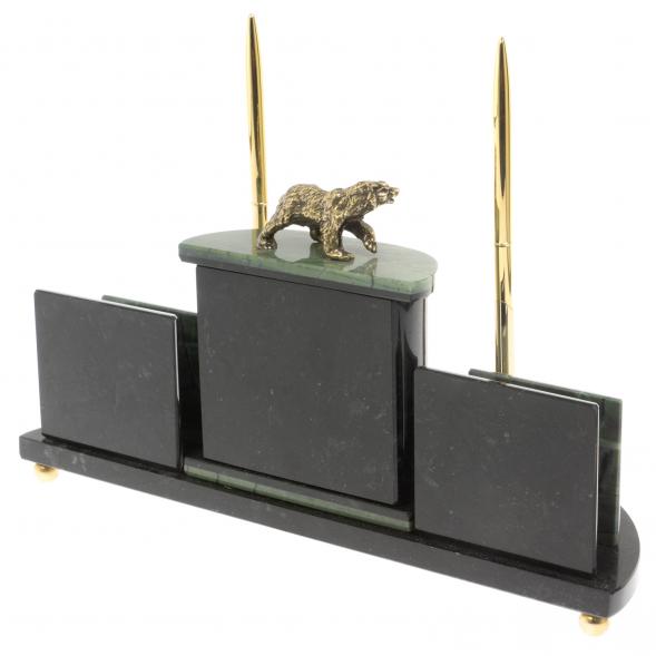 Настольный прибор &amp;quot;Медведь&amp;quot; из зеленого офиокальцита 129716