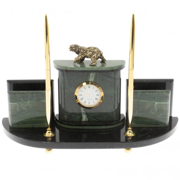 Настольный прибор &amp;quot;Медведь&amp;quot; из зеленого офиокальцита 129716