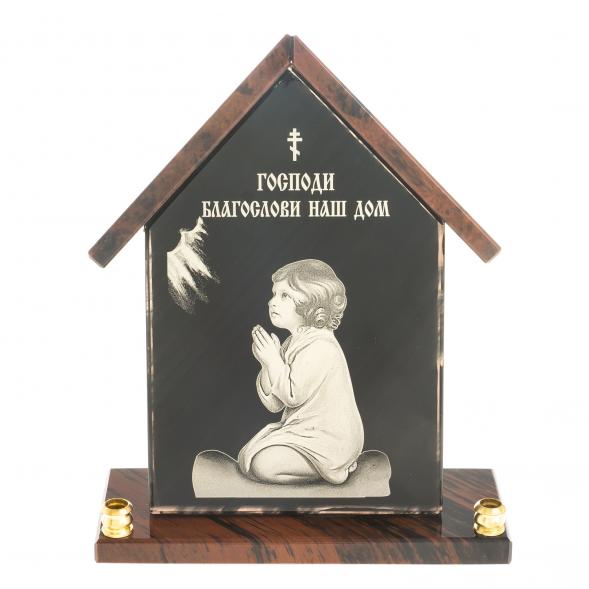 Оберег из обсидиана &amp;quot;Домик&amp;quot; с двумя подсвечниками 122895