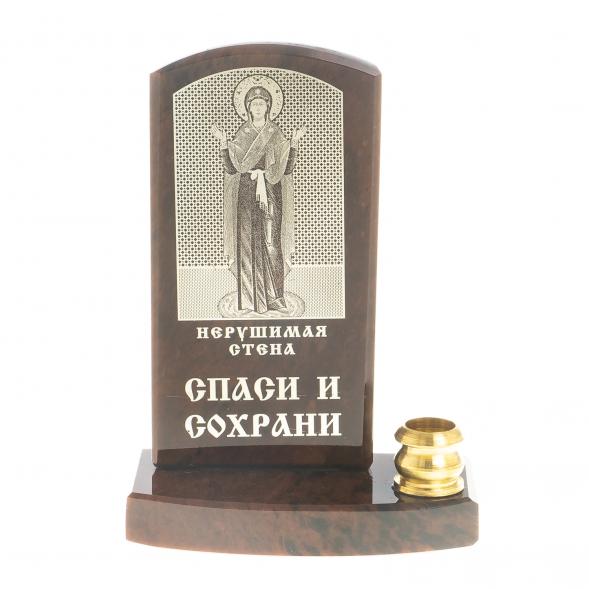 Икона с подсвечником &amp;quot;Нерушимая стена&amp;quot; камень обсидиан 123012
