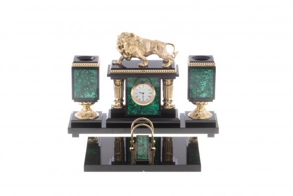 Настольный прибор &amp;quot;Рычащий лев&amp;quot; камень малахит 124272